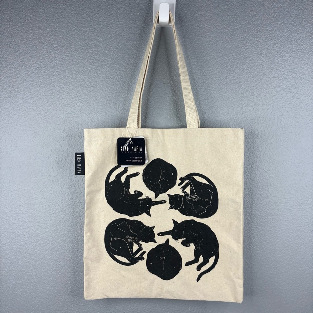 NWT Bird Mafia Papercut Design Tote Bag - Night Cat Celestial Astrology